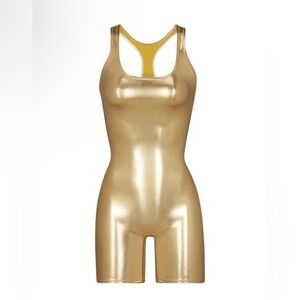 SKIMS Gold Metallic Swim Onsie Bodysuit